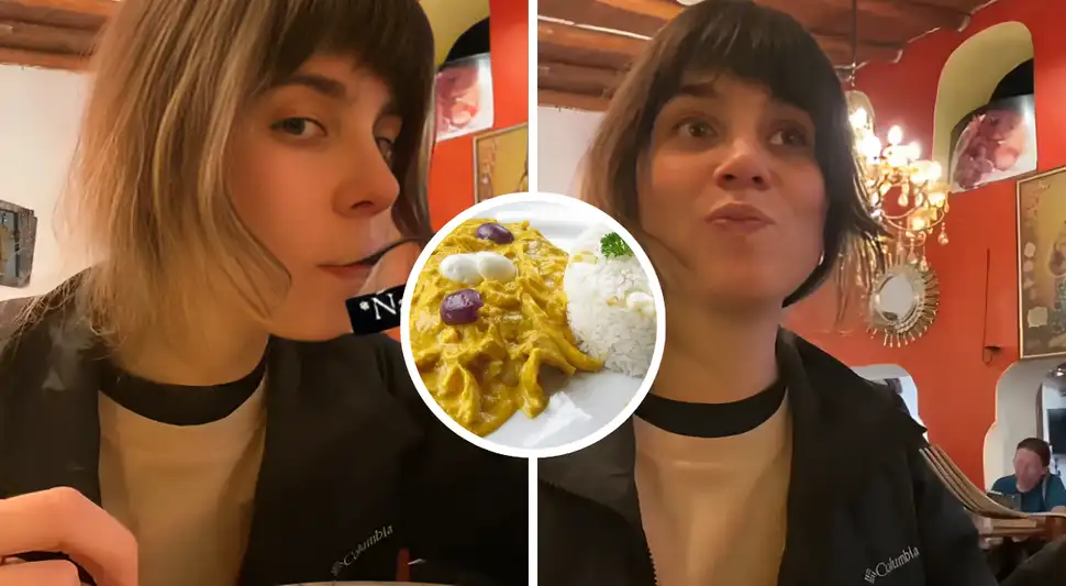 Chilena prueba ají de gallina por primera vez.