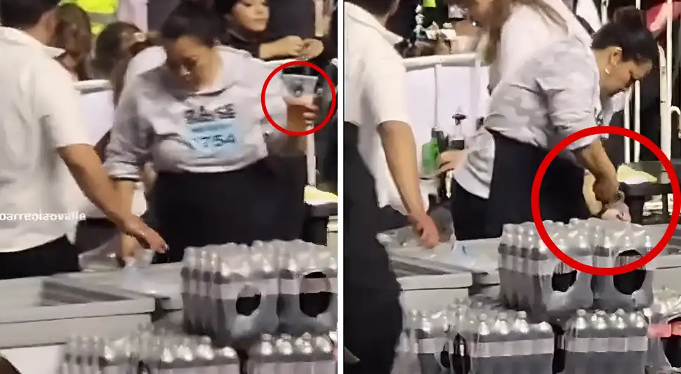 Repartidora es captada recogiendo sobras de cerveza. Repartidora es captada recogiendo sobras de cerveza.