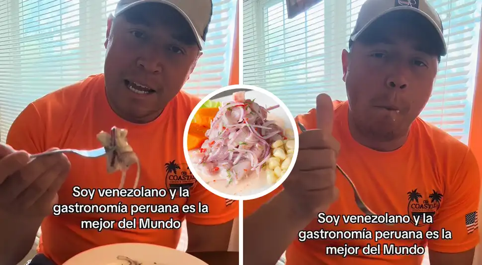 Un video viral en TikTok muestra a Darwin Nava, un venezolano en EE.UU., elogiando la cocina peruana mientras disfruta de un ceviche, resaltando su única calidad y sabor. Un video viral en TikTok muestra a Darwin Nava, un venezolano en EE.UU., elogiando la cocina peruana mientras disfruta de un ceviche, resaltando su única calidad y sabor.