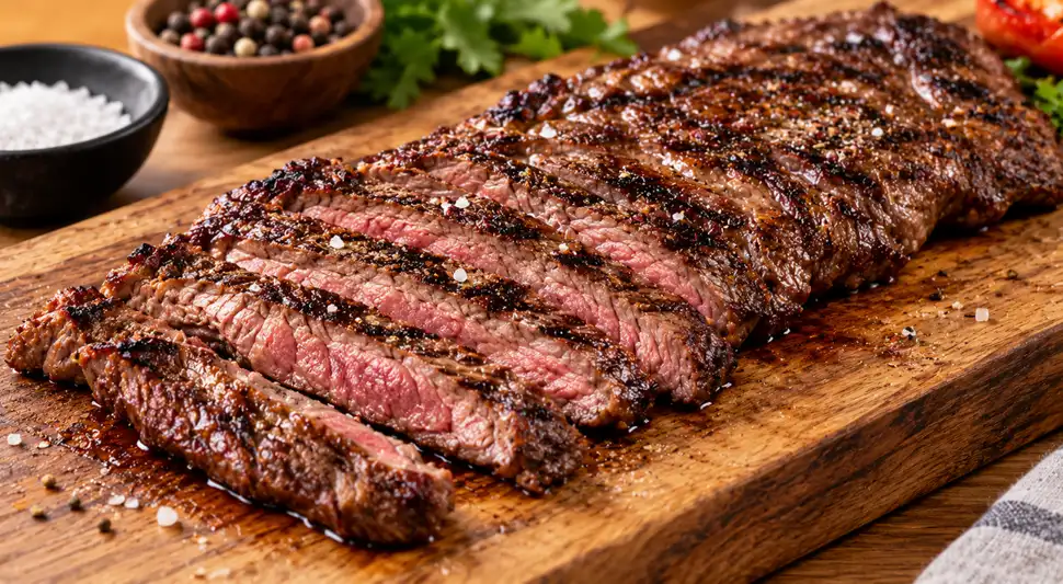 La entraña, un corte delicioso, se cocina rápidamente. Prepara bien la carne, calienta la sartén y controla el tiempo para un resultado jugoso y dorado. Foto: IA