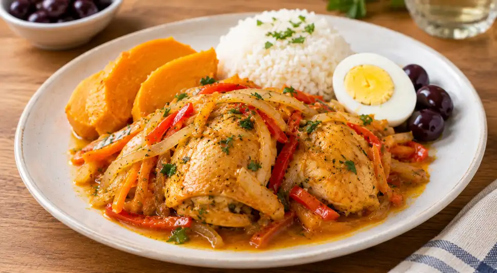 Una preparación de pollo puede inspirar este escabeche, con presas doradas y un aderezo avinagrado para servir en casa. Foto: IA Una preparación de pollo puede inspirar este escabeche, con presas doradas y un aderezo avinagrado para servir en casa. Foto: IA